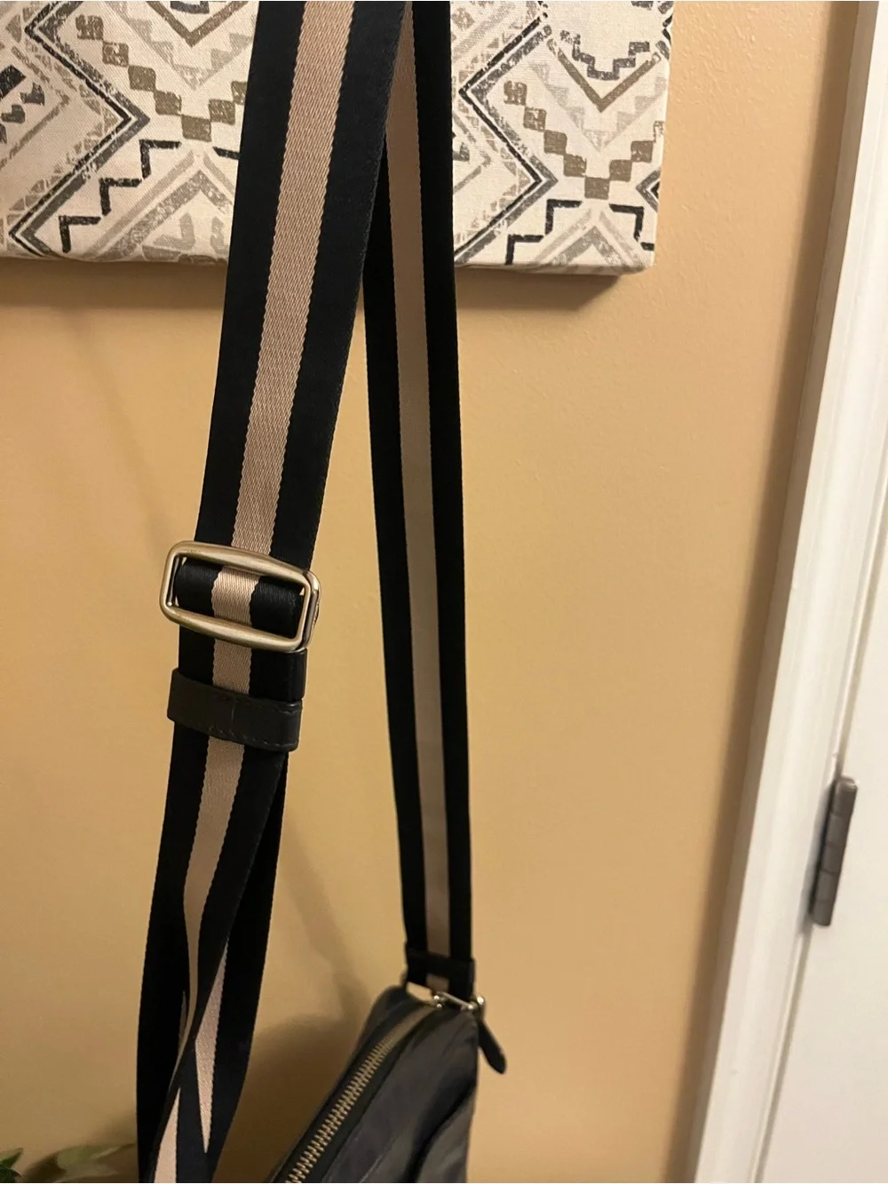 Men's Dark Navy Leather Crossbody Bag with Striped Strap